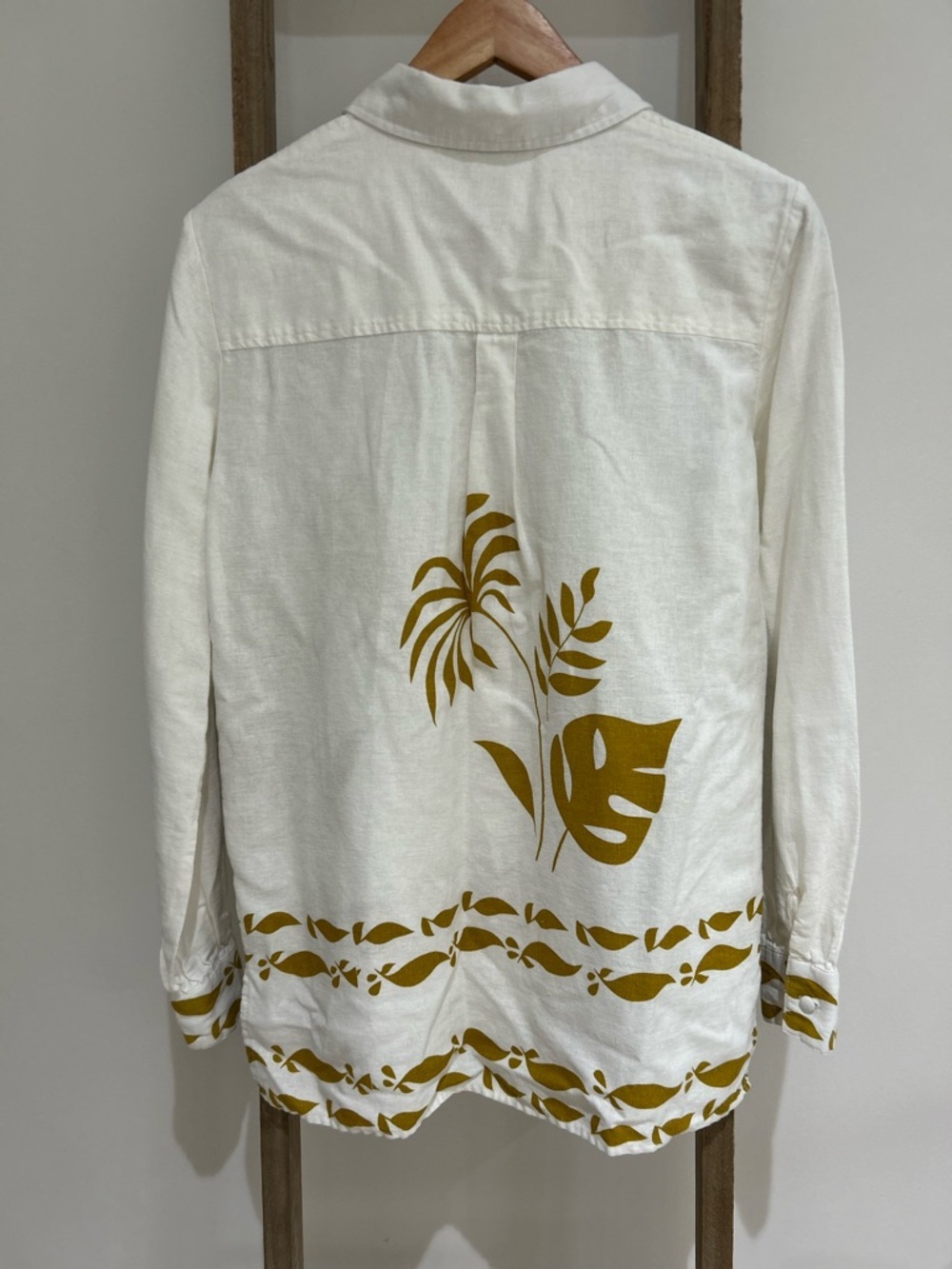 Rachel Zoe Linen Blend Foilage Print Button Down White Shirt Women Size S Earthy - Picture 6 of 10
